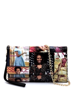 Magazine Cover Collage Clutch Wallet Cell Phone Purse OA061 Black/MULTI